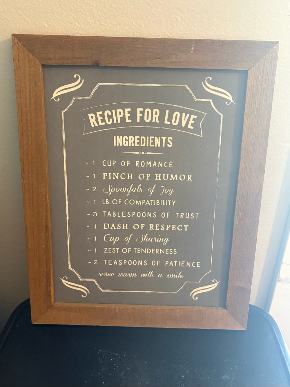 Recipe for Love Framed Kitchen Wall Art - Brown Frame, Black Print